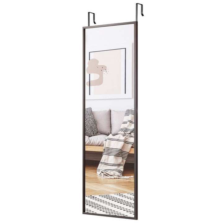 Full Length Wall-Mounted Mirror with Height Adjusting Hooks Brown - TidySpaces