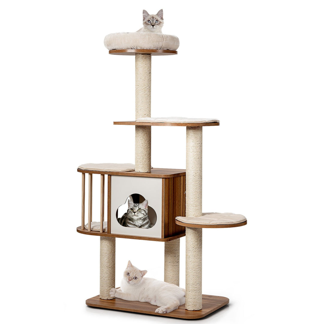 Cat Tree for Indoor Cats with Padded Plush Perch-Brown - TidySpaces