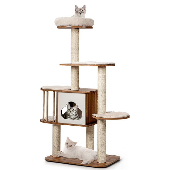 Cat Tree for Indoor Cats with Padded Plush Perch-Brown - TidySpaces