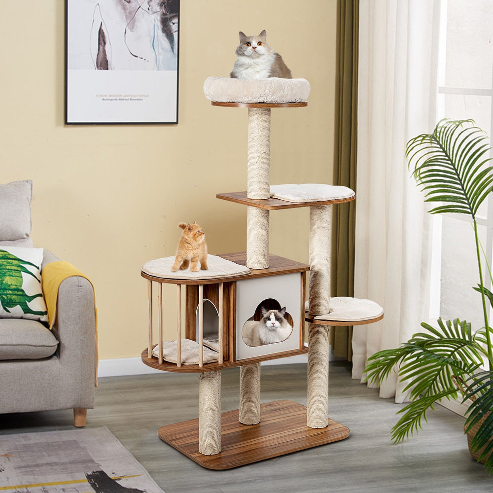 Cat Tree for Indoor Cats with Padded Plush Perch-Brown - TidySpaces