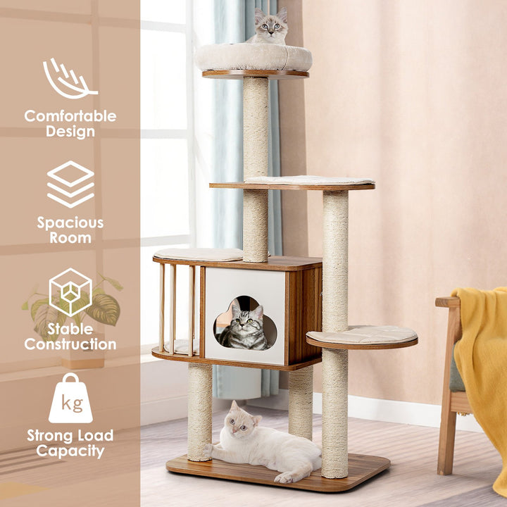 Cat Tree for Indoor Cats with Padded Plush Perch-Brown - TidySpaces