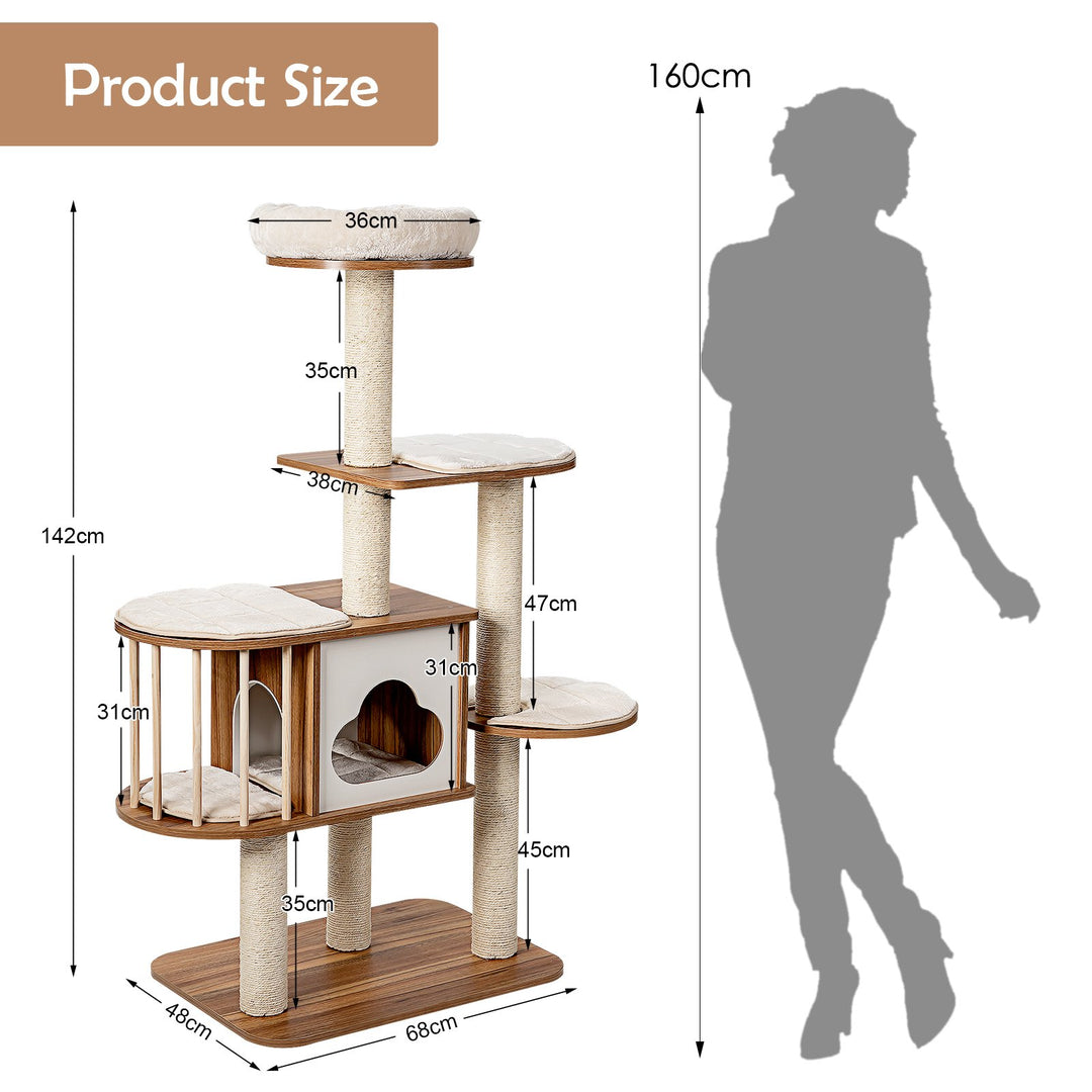 Cat Tree for Indoor Cats with Padded Plush Perch-Brown - TidySpaces