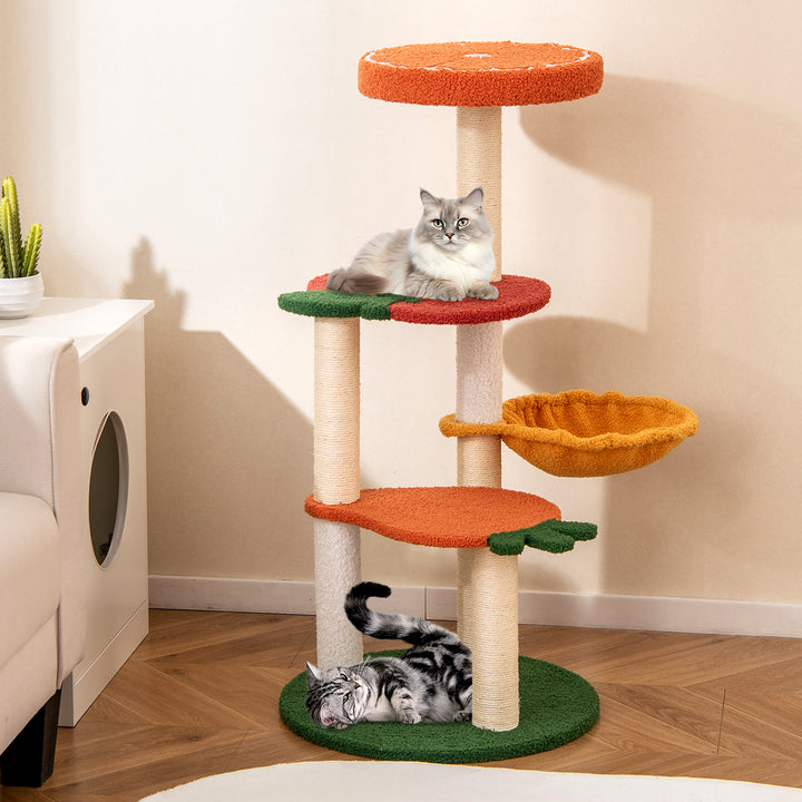 Multi-level Cat Tree with Fruit-shaped Platforms and Rotatable Side Basket