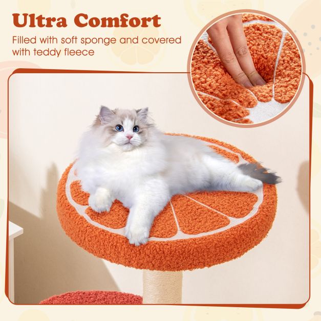 Multi-level Cat Tree with Fruit-shaped Platforms and Rotatable Side Basket