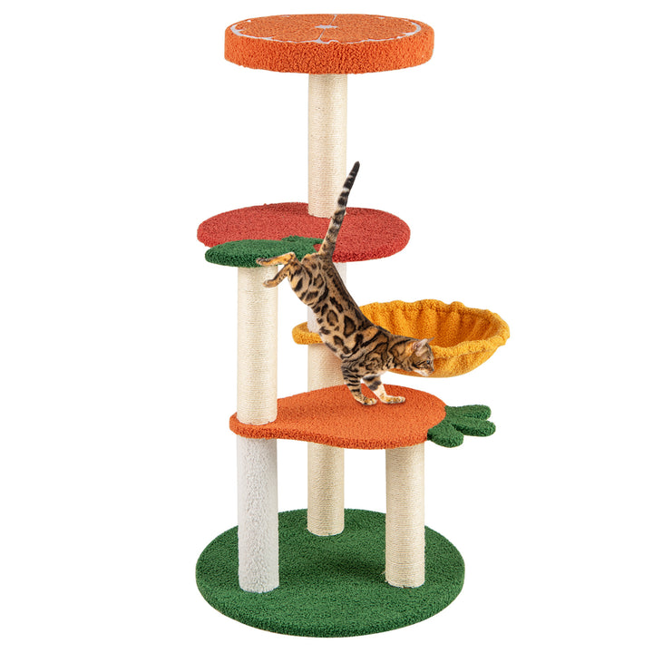 Multi-level Cat Tree with Fruit-shaped Platforms and Rotatable Side Basket