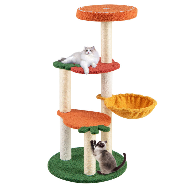 Multi-level Cat Tree with Fruit-shaped Platforms and Rotatable Side Basket