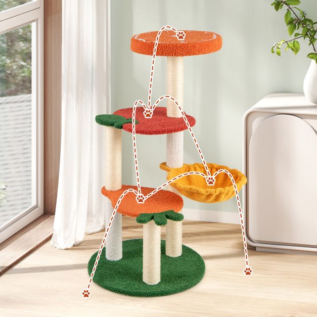 Multi-level Cat Tree with Fruit-shaped Platforms and Rotatable Side Basket