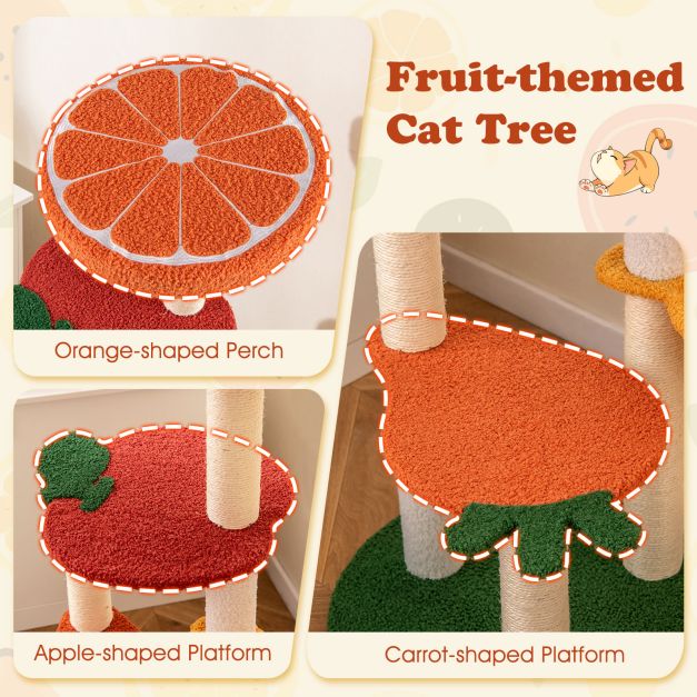 Multi-level Cat Tree with Fruit-shaped Platforms and Rotatable Side Basket