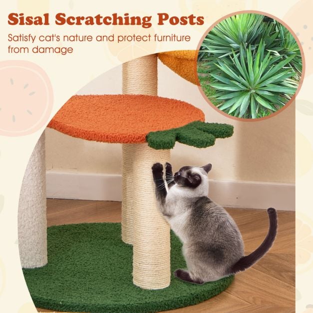 Multi-level Cat Tree with Fruit-shaped Platforms and Rotatable Side Basket