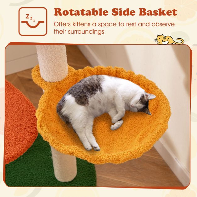 Multi-level Cat Tree with Fruit-shaped Platforms and Rotatable Side Basket