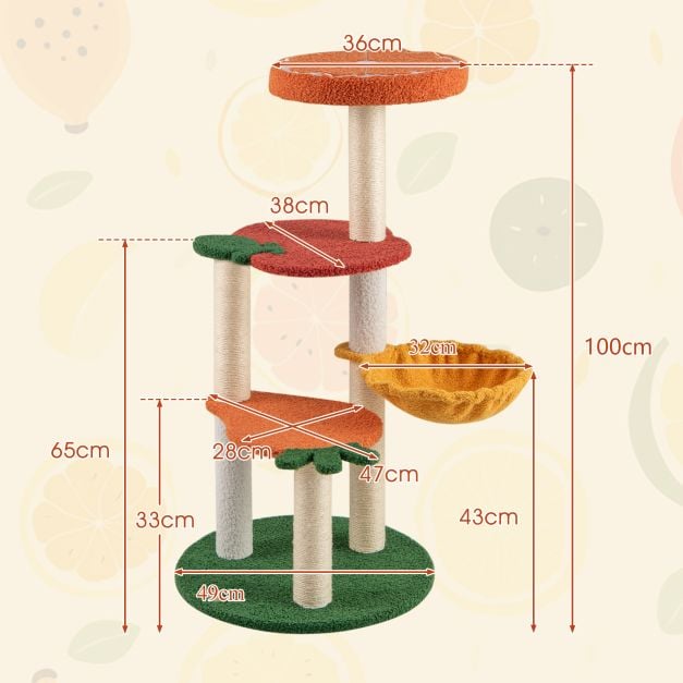 Multi-level Cat Tree with Fruit-shaped Platforms and Rotatable Side Basket