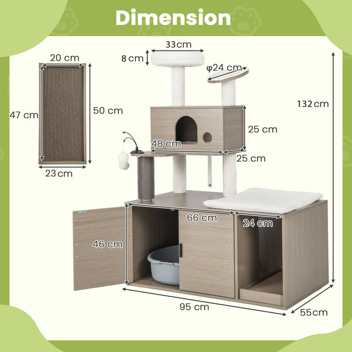 Cat Tree with Litter Box Enclosure-Grey - TidySpaces