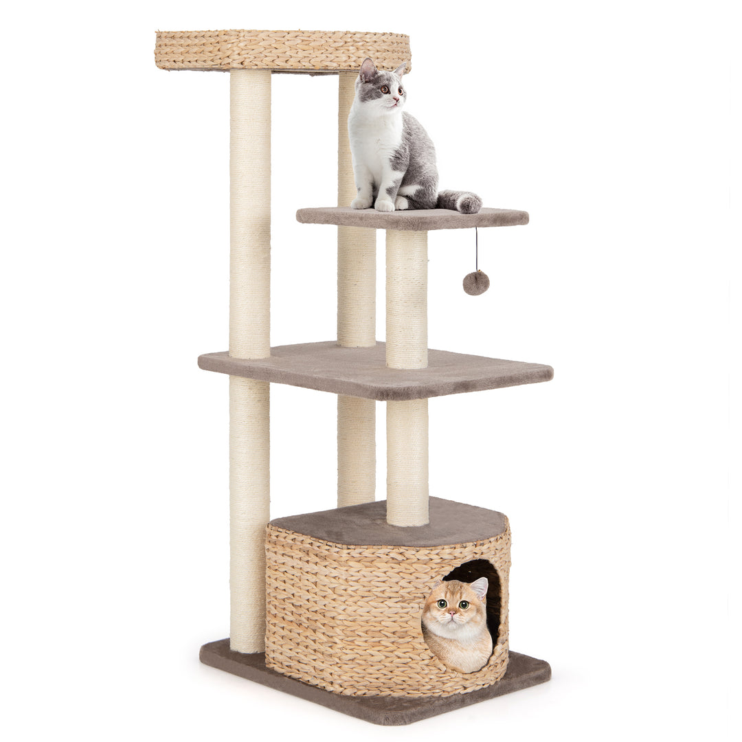 Cattail Cat Tower with Sisal Scratching Posts Perch Condo and Dangling Ball-Coffee - TidySpaces