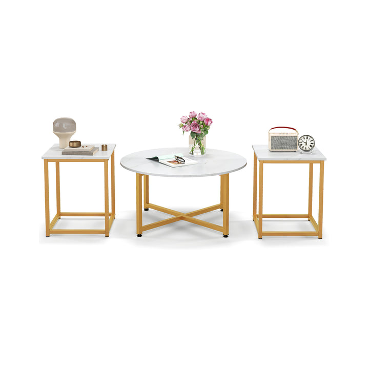 3 Piece Coffee Table Set with Heavy duty Metal Frame White - TidySpaces