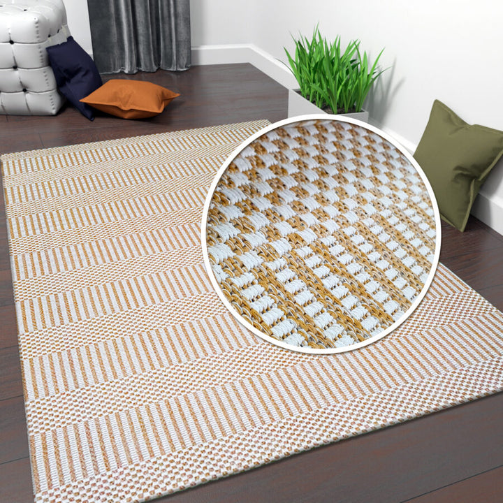 Cotton Rug Runner Ochre Cream Braided Striped Ochre Cream - TidySpaces