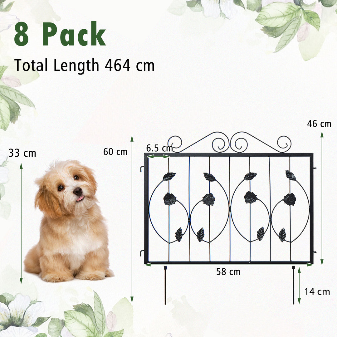 464 x 58 cm Decorative Garden Fence with 8 Panels-Black - TidySpaces