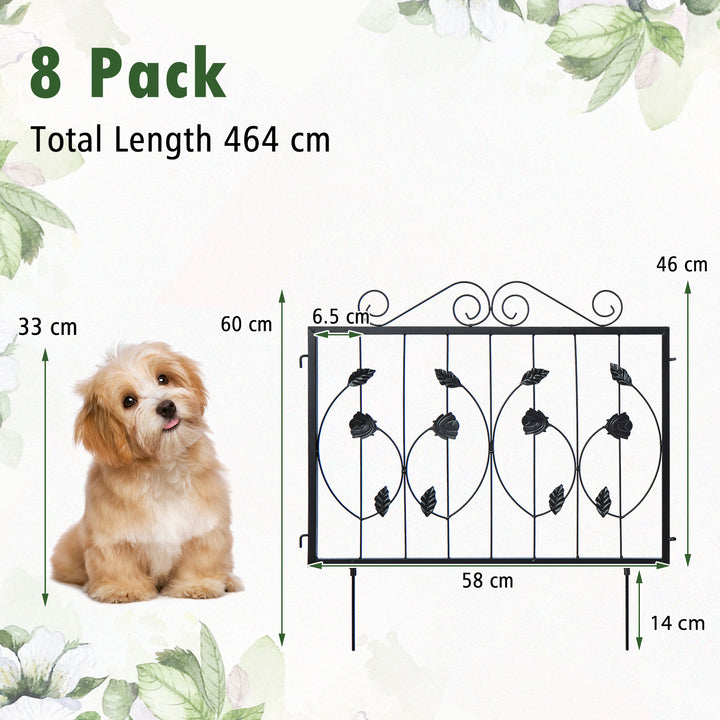 464 x 58 cm Decorative Garden Fence with 8 Panels-Black - TidySpaces