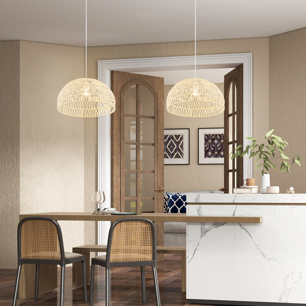 Dome Paper Pendant Ceiling Light with Adjustable Hanging Rope-Beige - TidySpaces