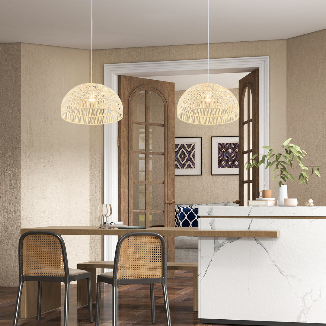 Dome Paper Pendant Ceiling Light with Adjustable Hanging Rope-Beige - TidySpaces