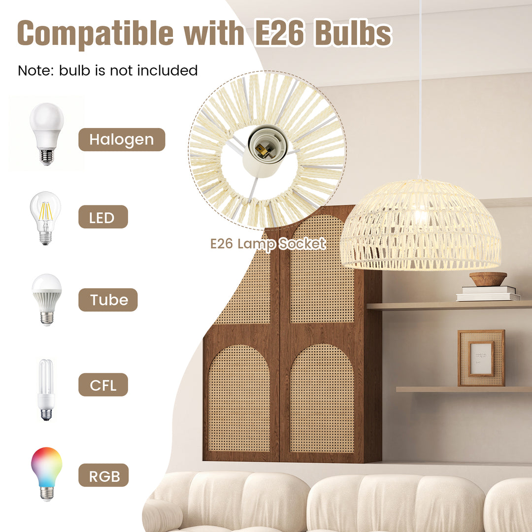 Dome Paper Pendant Ceiling Light with Adjustable Hanging Rope-Beige - TidySpaces