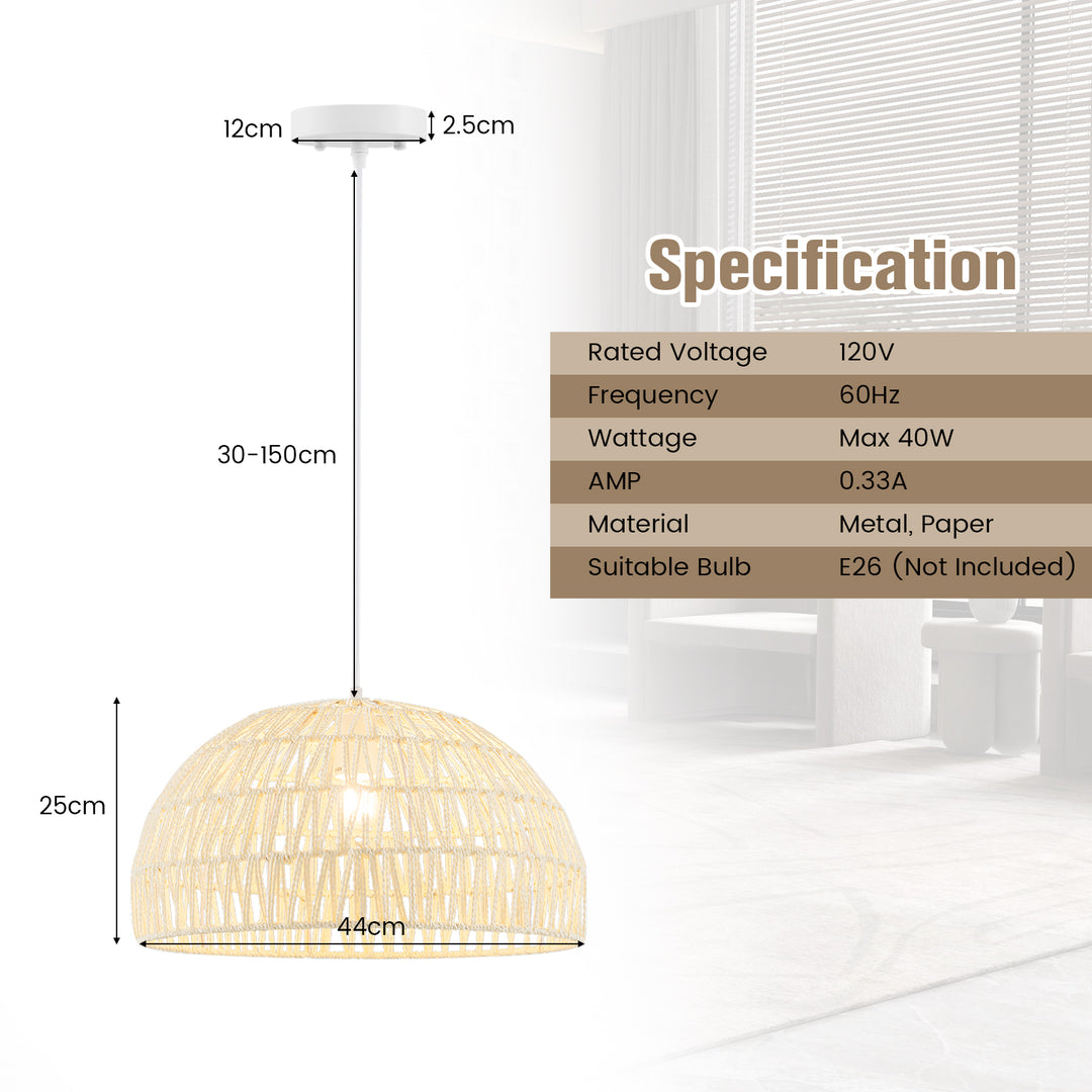 Dome Paper Pendant Ceiling Light with Adjustable Hanging Rope-Beige - TidySpaces