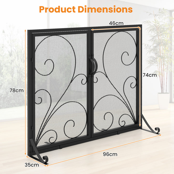 Double Door Fireplace Screen Flat Fire Guard with Magnetic Panels-Black - TidySpaces
