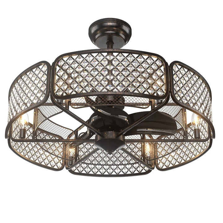 Caged Crystal Ceiling Fan Light with 6 Gear Speeds and 3 Fan Blades-Coffee Coffee - TidySpaces