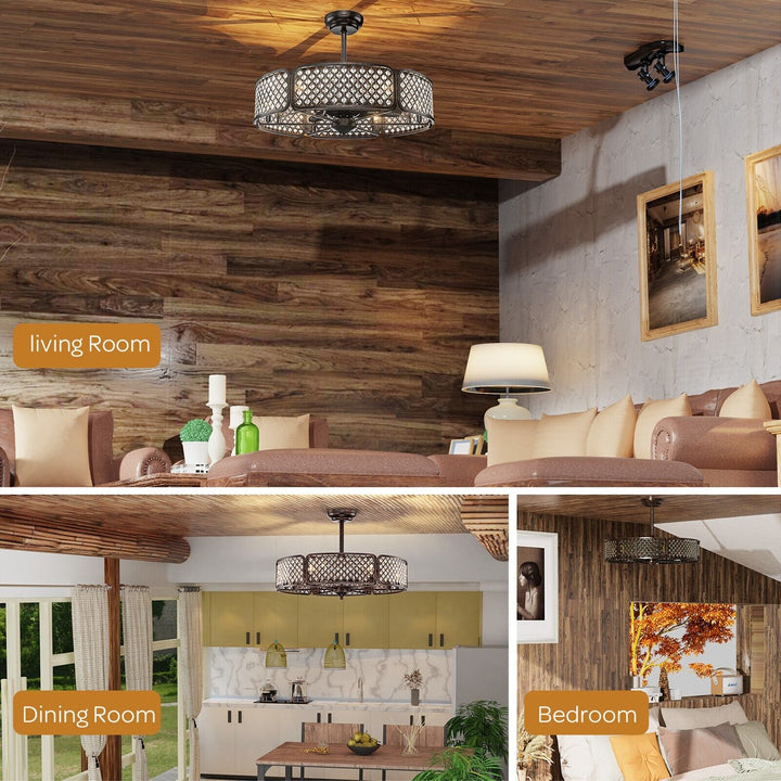 Caged Crystal Ceiling Fan Light with 6 Gear Speeds and 3 Fan Blades-Coffee - TidySpaces