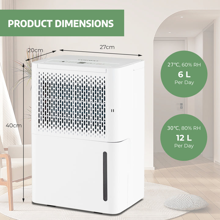 12L/Day Dehumidifier with Continuous Drying Auto Mode and 24H Timer-White - TidySpaces