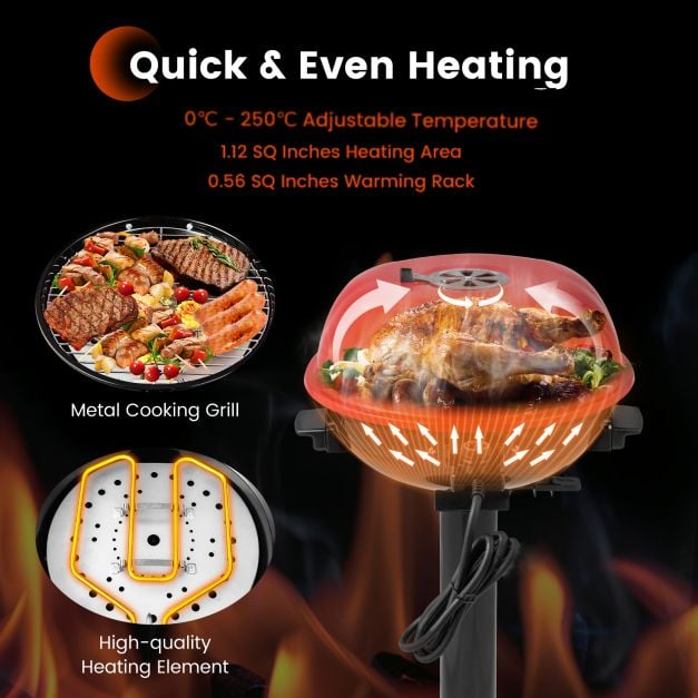 Electric BBQ Grill with Removable Non-Stick Grilling Rack - TidySpaces