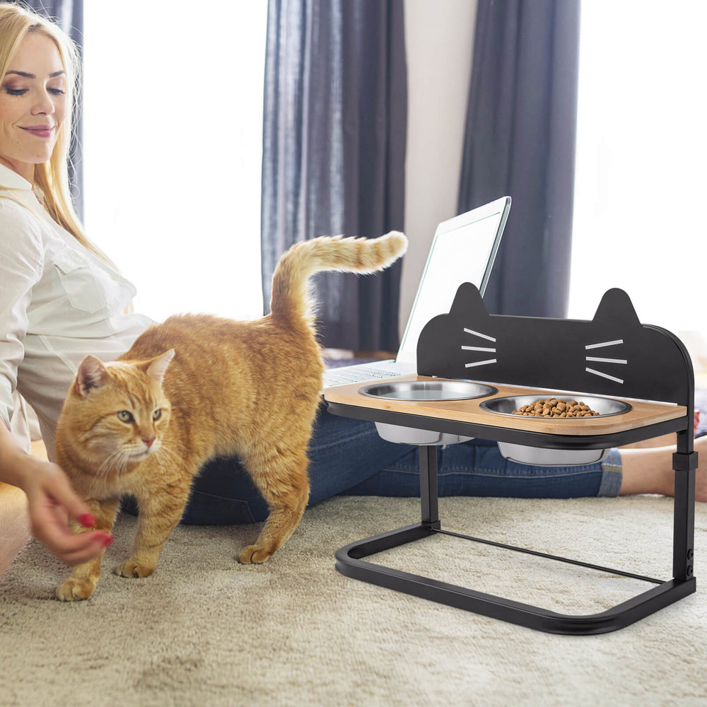 Elevated Pet Feeder for Cats with 2 Stainless Steel Bowls - TidySpaces