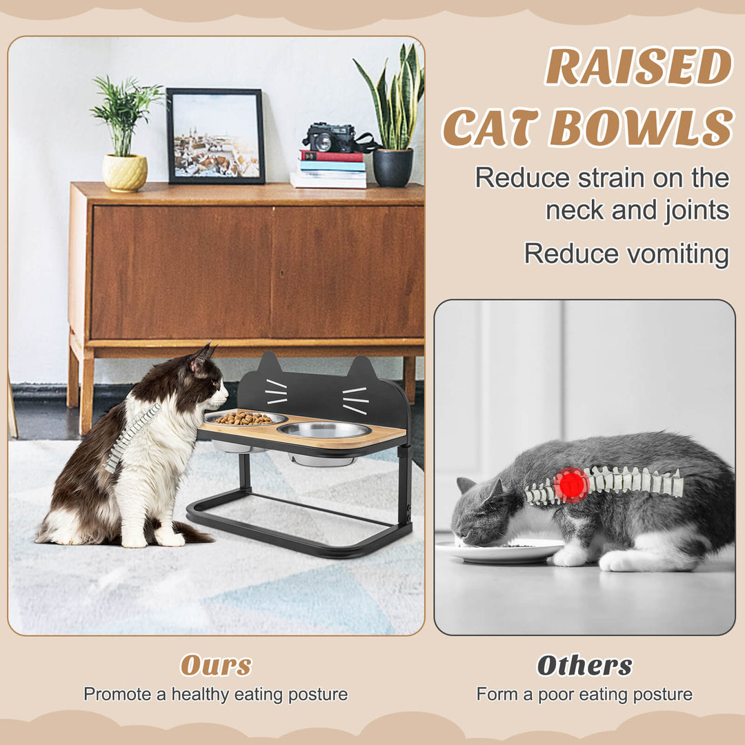 Elevated Pet Feeder for Cats with 2 Stainless Steel Bowls - TidySpaces
