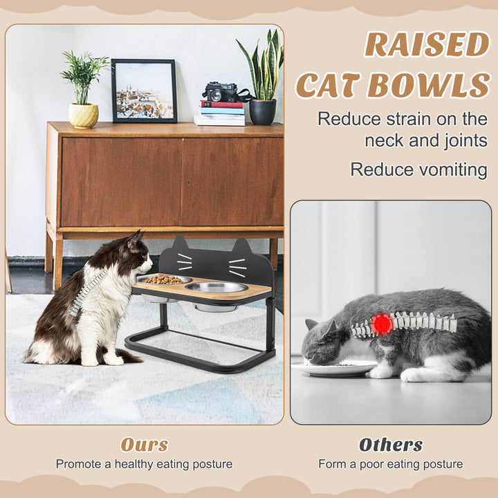 Elevated Pet Feeder for Cats with 2 Stainless Steel Bowls - TidySpaces