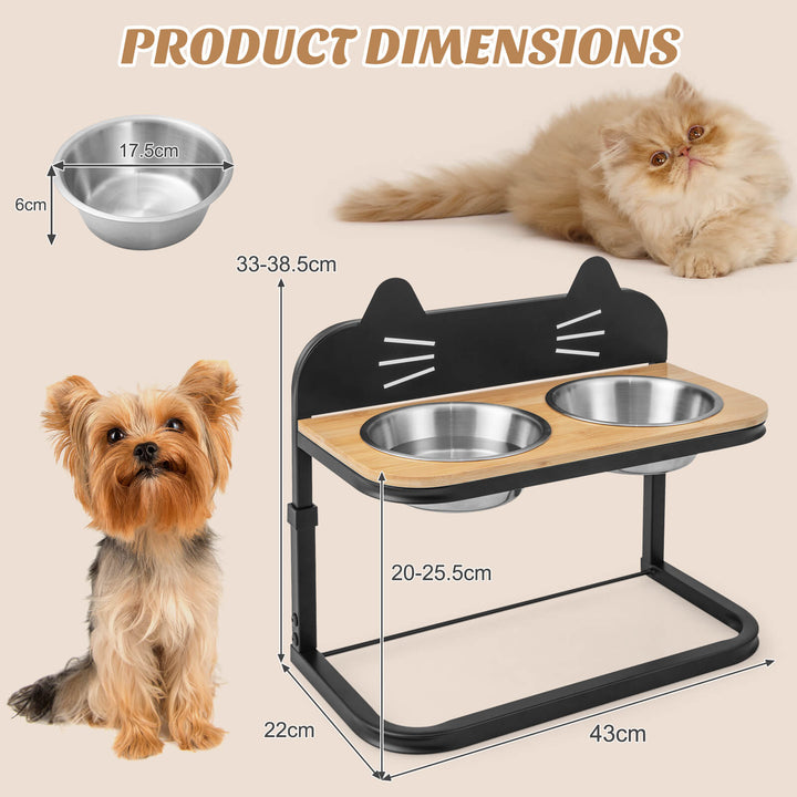 Elevated Pet Feeder for Cats with 2 Stainless Steel Bowls - TidySpaces