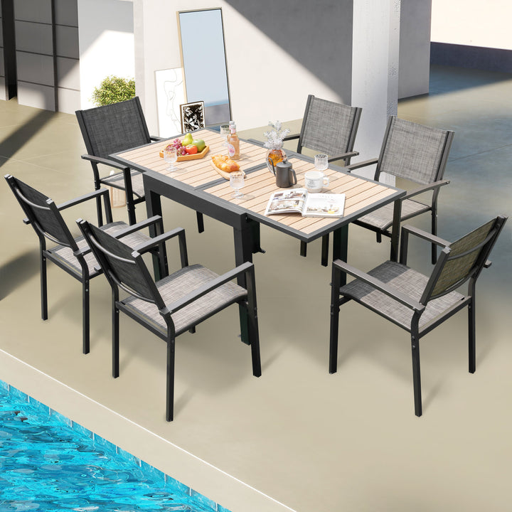 Extendable Wood-like Patio Dining Table with Stable Legs-Grey - TidySpaces
