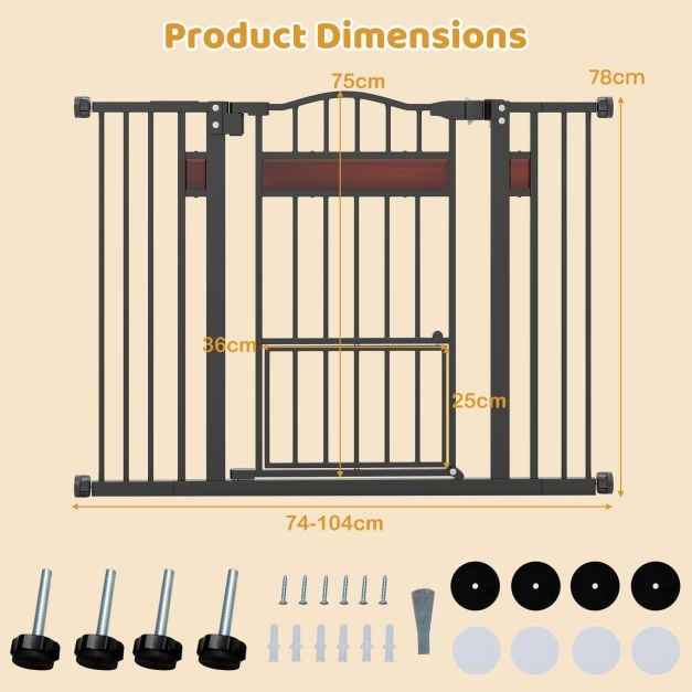 Extra Wide Walk Through Pet Gate for 74-104 cm Openings