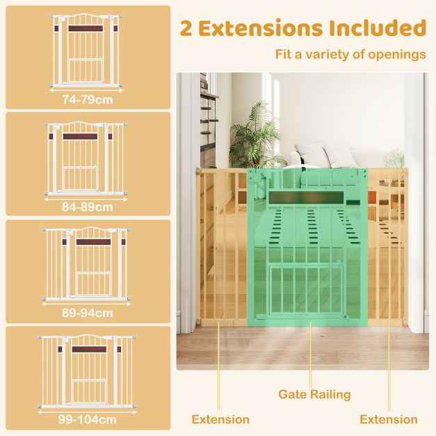 Extra Wide Walk Through Pet Gate for 74-104 cm Openings