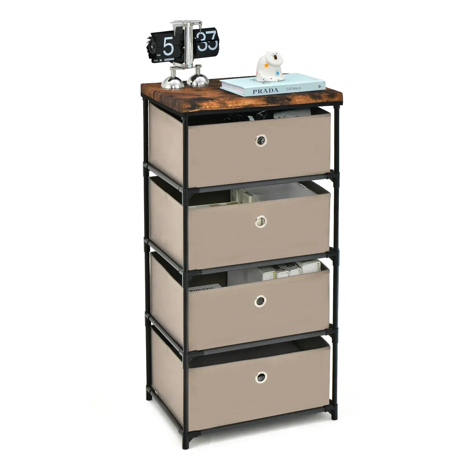4 Tier Fabric Dresser with Drawers and Metal Frame – TidySpaces