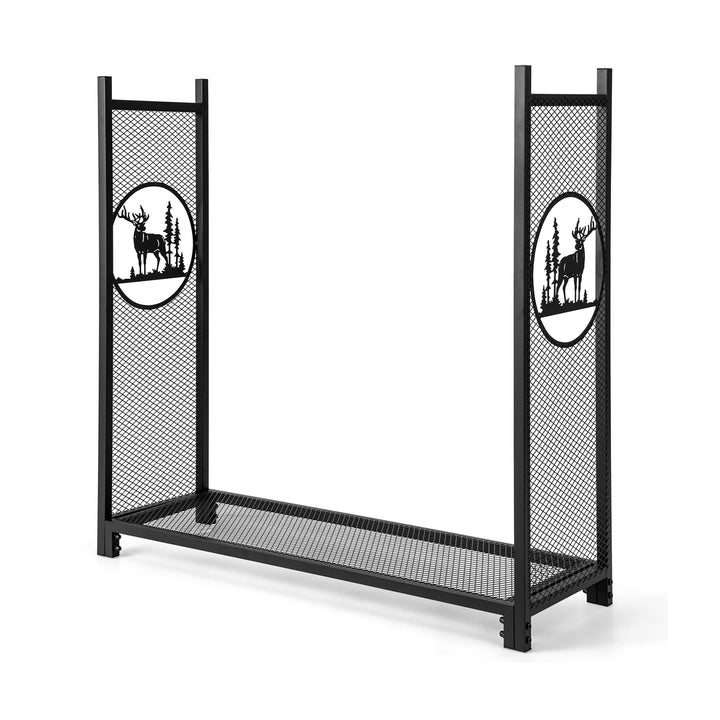 Firewood Rack Stand with Mesh Sides and Deer Tree Patterns - TidySpaces