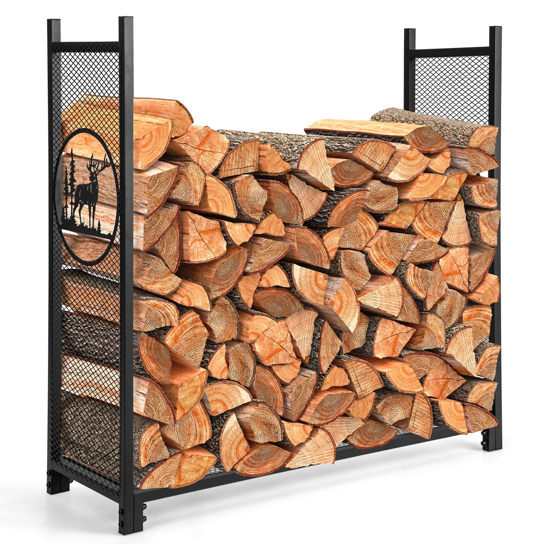 Firewood Rack Stand with Mesh Sides and Deer Tree Patterns - TidySpaces