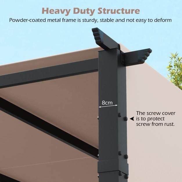 305 x 305 cm Flat Top Pergola with Retractable Canopy and Heavy-duty Metal Frame - TidySpaces