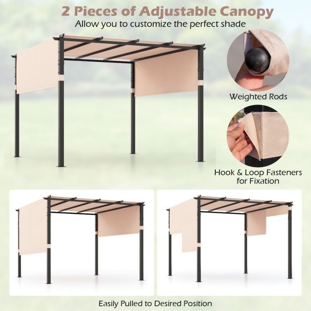 305 x 305 cm Flat Top Pergola with Retractable Canopy and Heavy-duty Metal Frame - TidySpaces