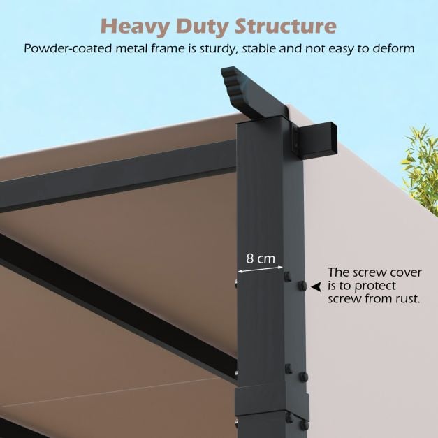 305 x 305 cm Flat Top Pergola with Retractable Canopy and Heavy-duty Metal Frame - TidySpaces