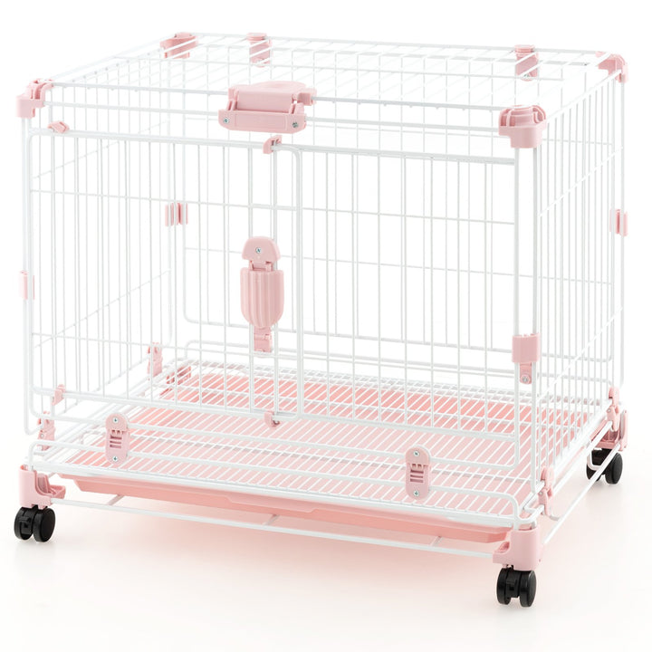 Folding Dog Kennel with Double Lockable Door and Wheels - TidySpaces