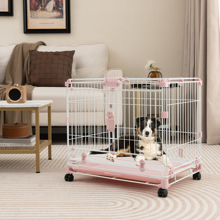 Folding Dog Kennel with Double Lockable Door and Wheels - TidySpaces