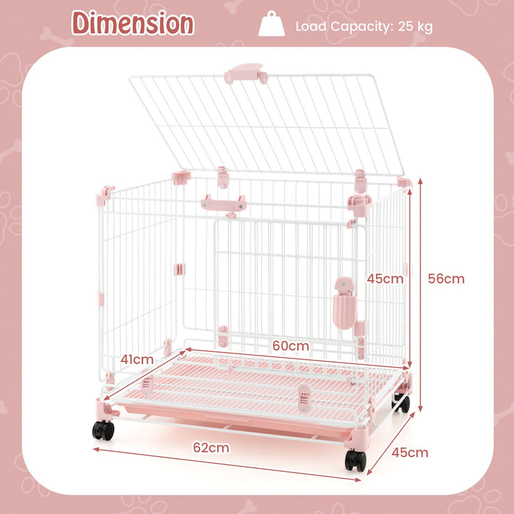 Folding Dog Kennel with Double Lockable Door and Wheels - TidySpaces