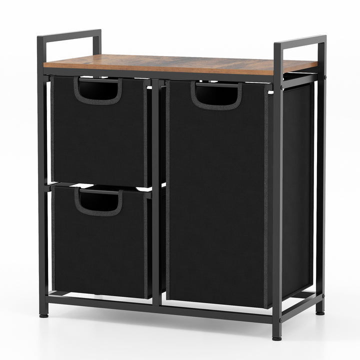 Freestanding Laundry Hamper Laundry Basket with 3 Pull-Out Bags-Black & Brown - TidySpaces