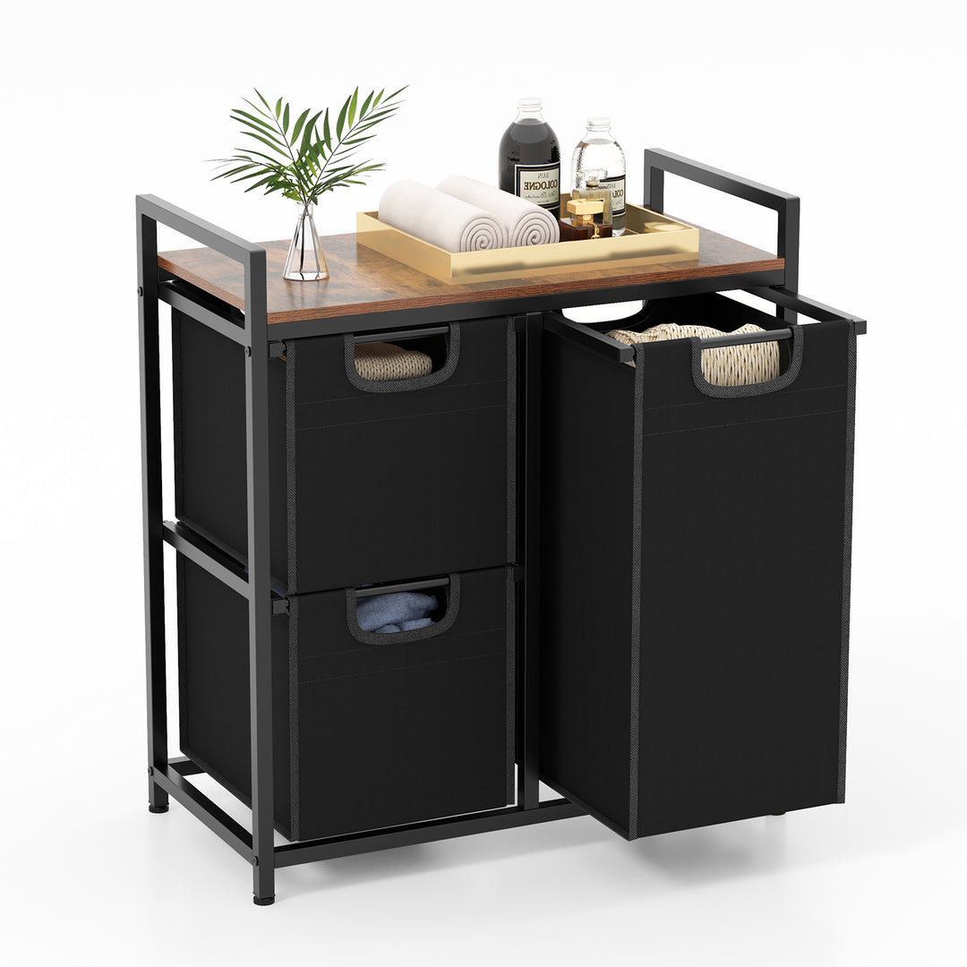 Freestanding Laundry Hamper Laundry Basket with 3 Pull-Out Bags-Black & Brown - TidySpaces