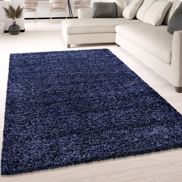 Navy Blue Fluffy Shaggy Plain Navy Blue - TidySpaces