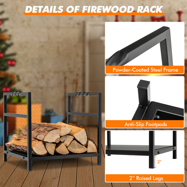 Firewood Log Rack with Solid Bottom Panel and Screw Thread Handle-Black - TidySpaces